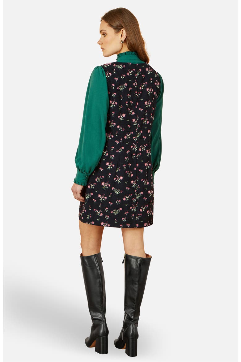 Floral Print Pinafore Dress, Alternate, color, Black
