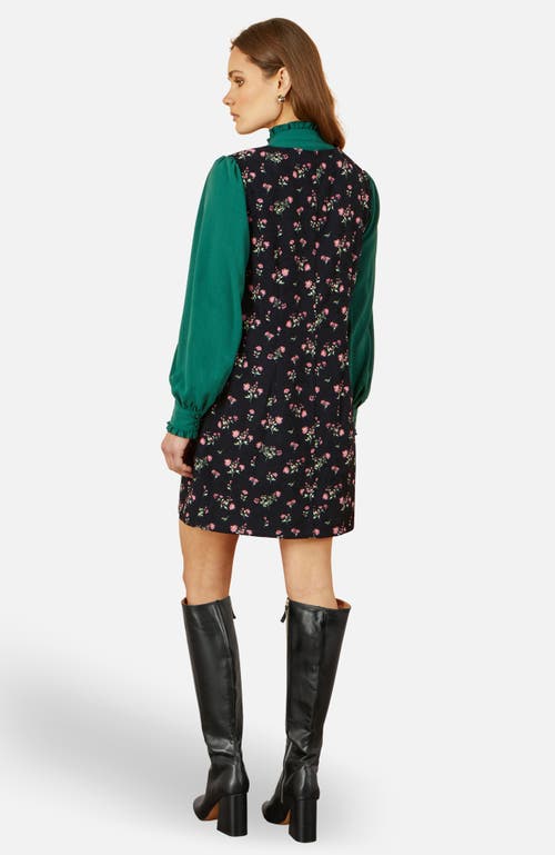 Yumi Floral Print Pinafore Dress In Black