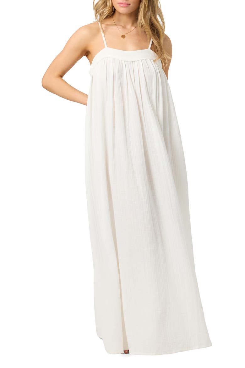 Sai Saltwater Solids Cover-Up Cotton Maxi Dress, Main, color, WHITE