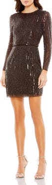 Mac Duggal Long Sleeve Sequin Mini Dress
