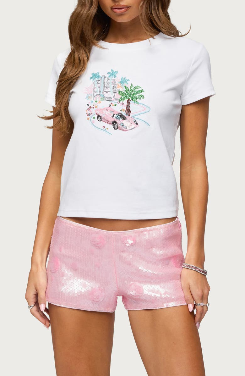 EDIKTED City Angel Beaded Baby Tee, Alternate, color,