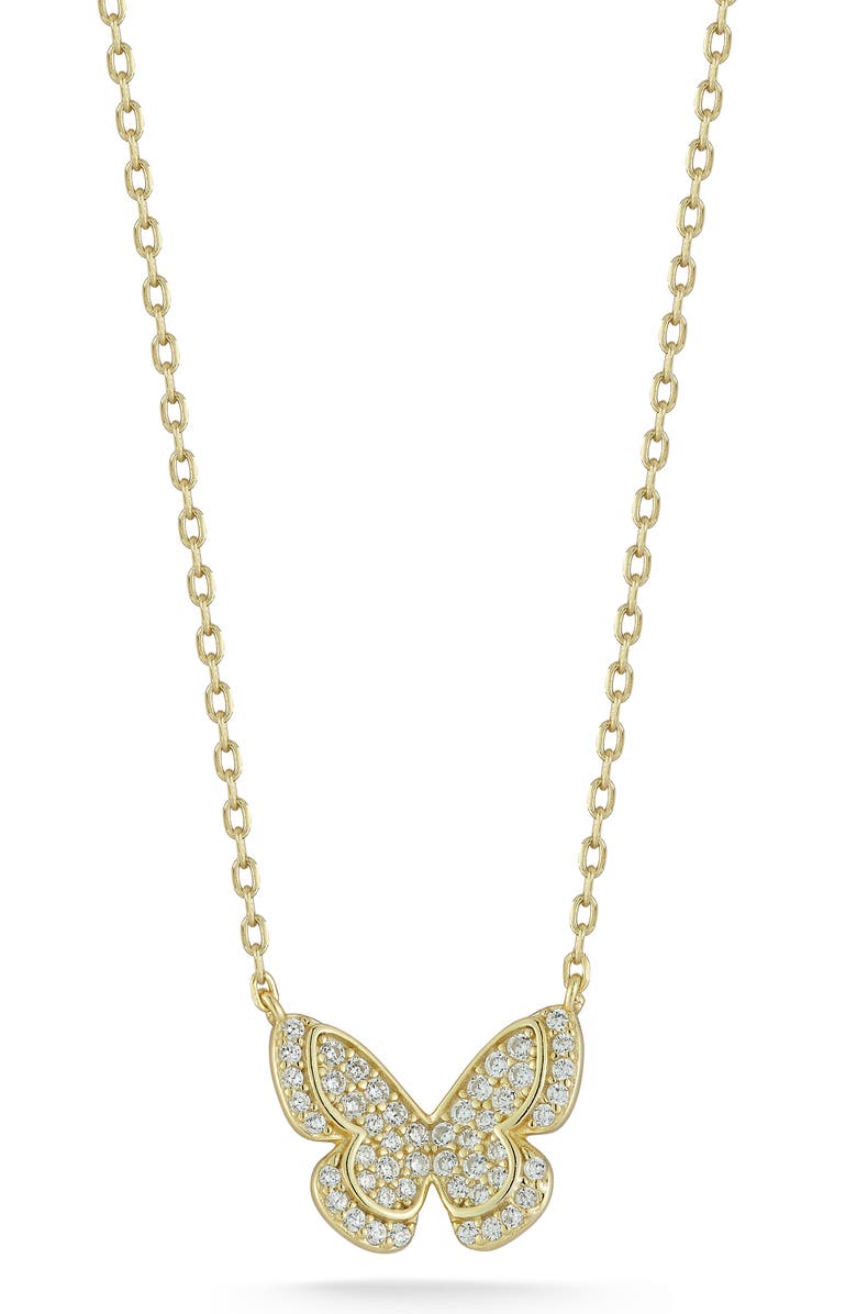 GLAZE JEWELRY Pavé Cubic Zirconia Butterfly Pendant Necklace, Main, color, Gold