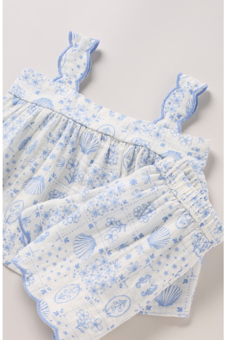 Cotton Mixed Print Top & Shorts Set, Alternate, color, IVORY - BLUE PAINTED TILES