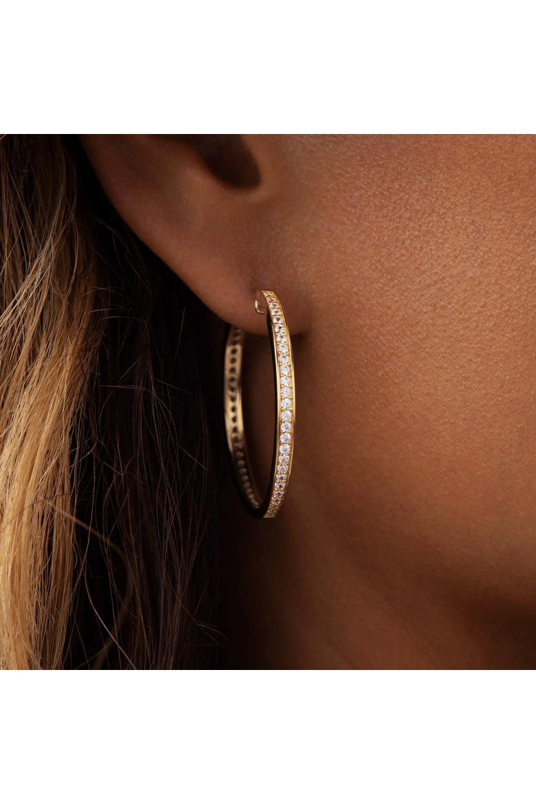 Women's Gold Hoop Earrings - Celestial Radiance, Alternate, color, Gold