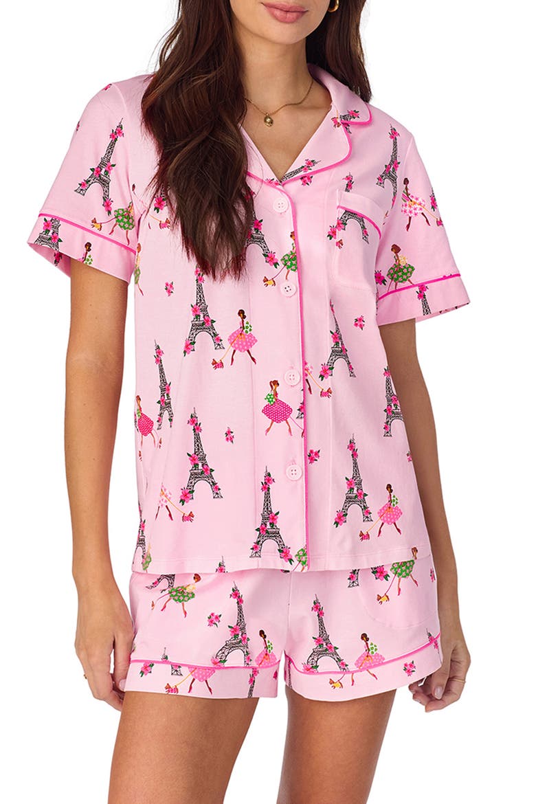 Print Stretch Jersey Short Pajamas, Alternate, color, TRES CHIC
