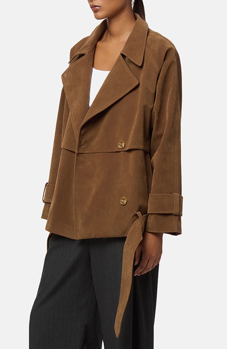 Apparis Gaia Faux Suede Short Trench Coat, Alternate, color, Saddle Brown