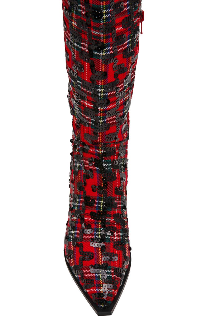 Betsey Johnson Pamella Knee High Boot, Alternate, color, Red Plaid Sequin