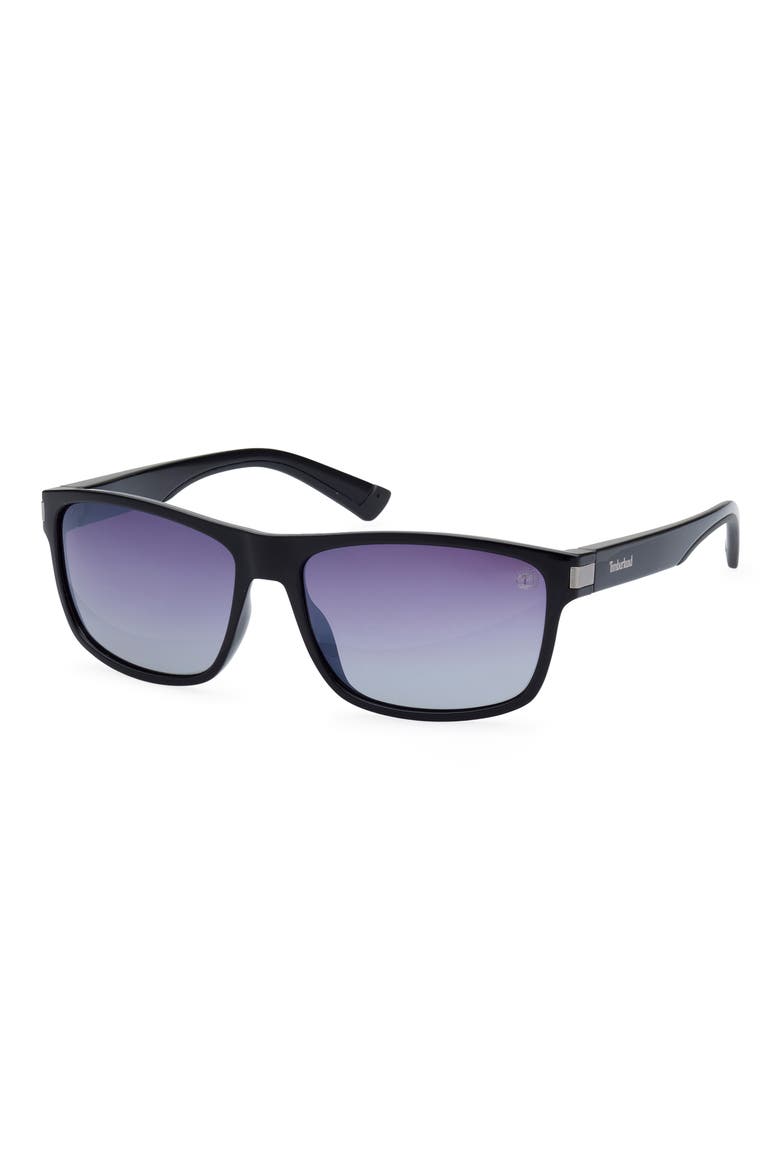 57mm Polarized Rectangular Sunglasses, Alternate, color, SHINY BLACK / SMOKE POLARIZED