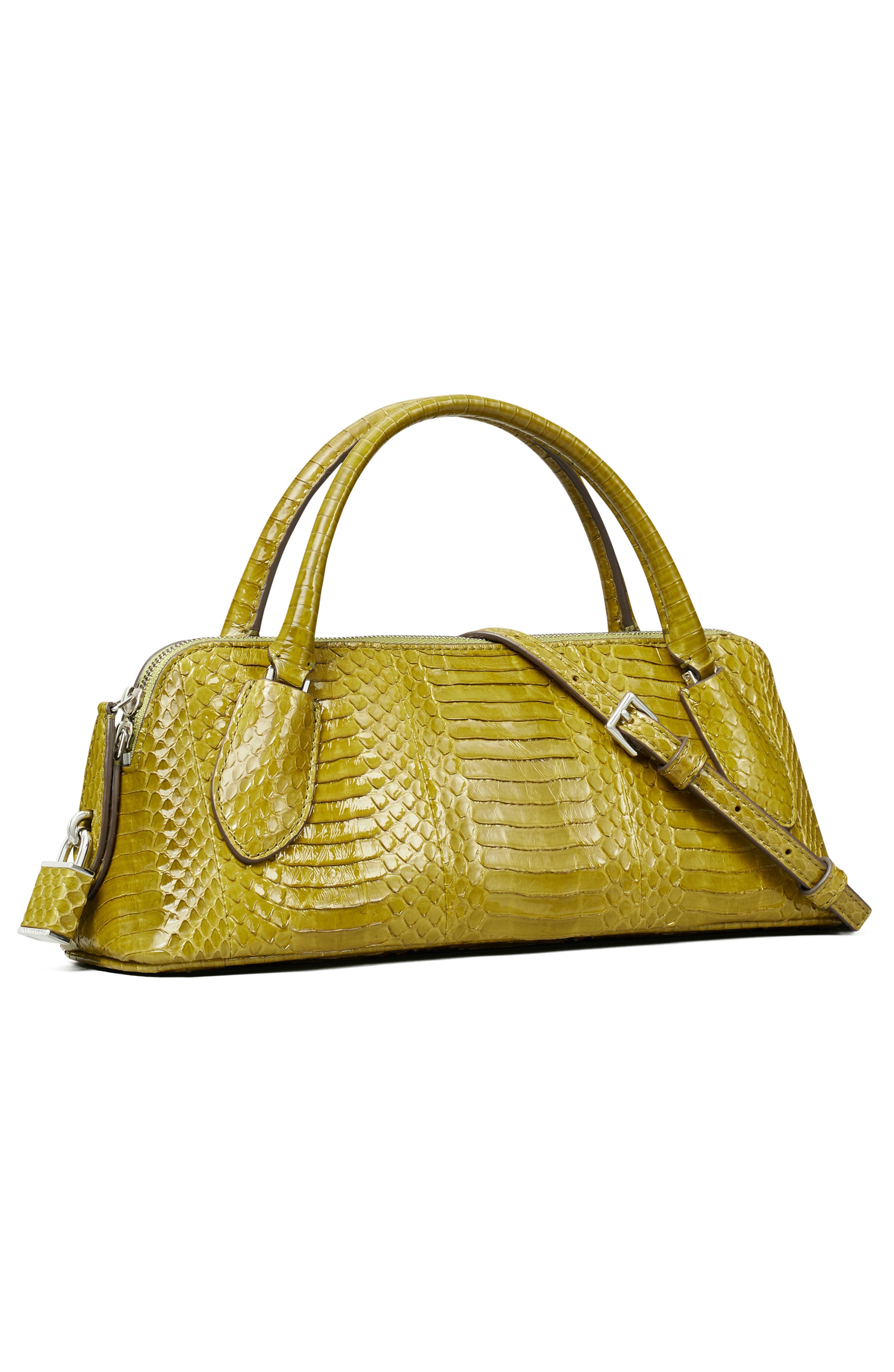 Lock Snake Top Handle Leather Bag, Alternate, color, MOSS