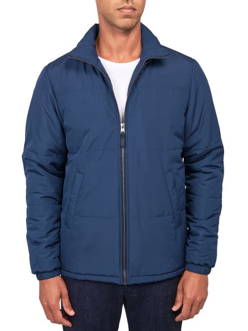 Construct Solid Puffer Jacket In Navy