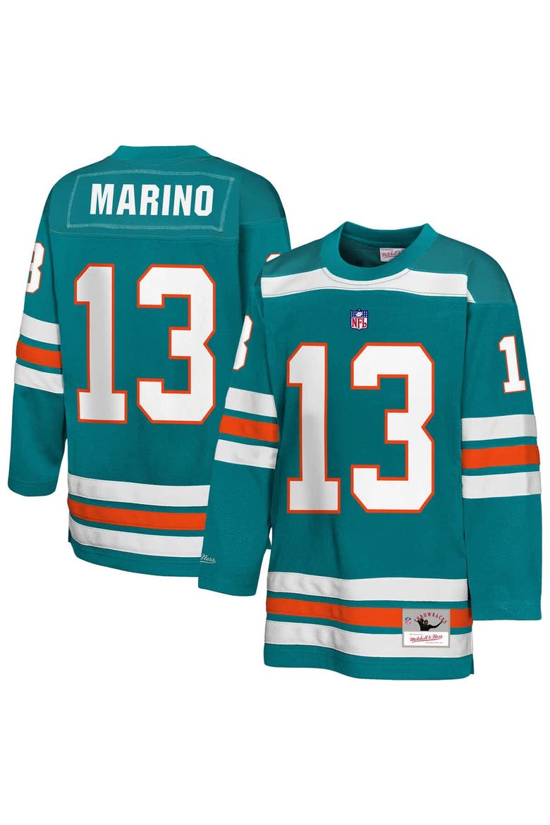Youth Mitchell & Ness Dan Marino Aqua Miami Dolphins Hockey Fashion Jersey, Main, color, Aqua