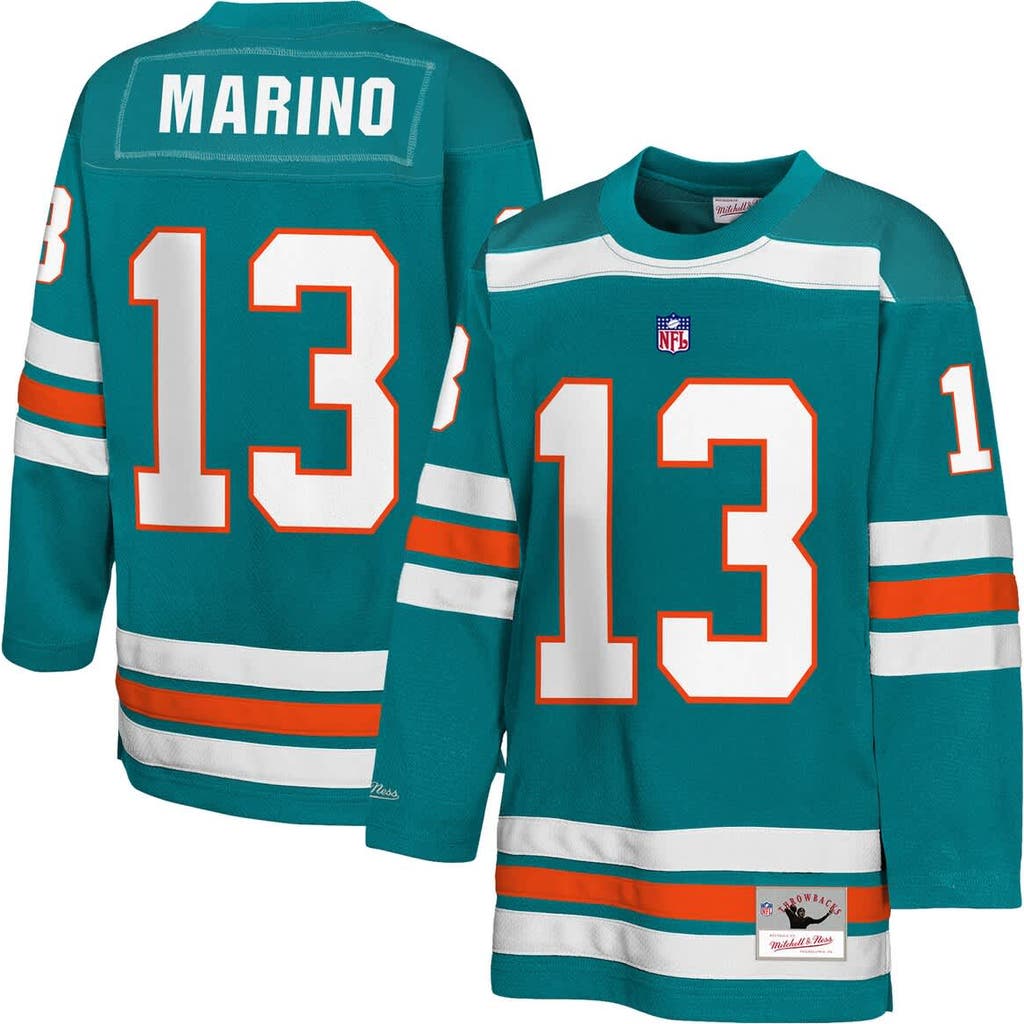 Mitchell & Ness Kids' Youth Dan Marino Aqua Miami Dolphins Hockey Fashion Jersey In Green