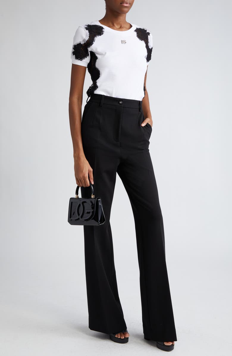 Dolce&Gabbana Lace Detail Cotton Blend T-Shirt, Alternate, color, Variante Abbinata