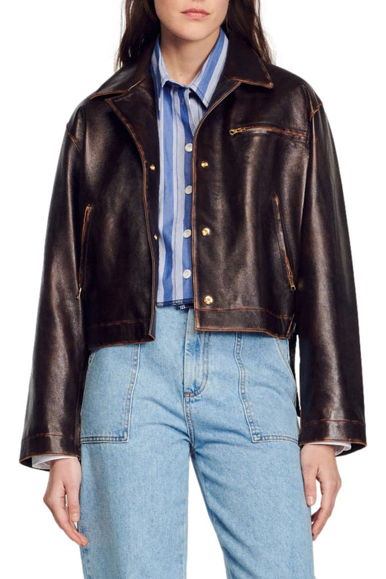 Jude Lambskin Leather Jacket, Main, color, BLACK BROWN