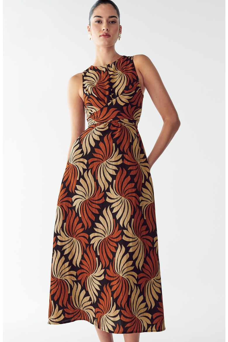 Revival Midi Dress, Alternate, color, Golden Leaf