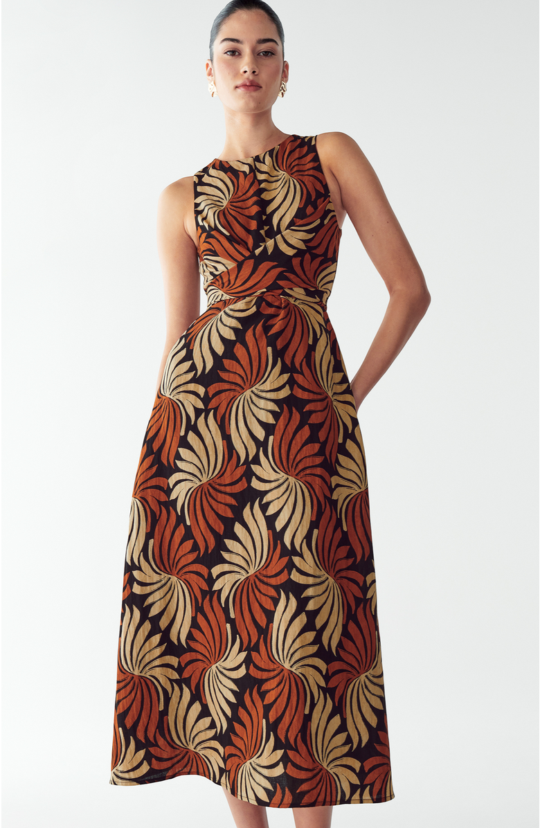 WILLA Revival Midi Dress, Alternate, color, Golden Leaf