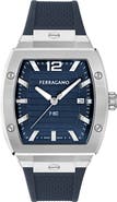 FERRAGAMO F-80 Tonneau Silicone Strap Watch, 42mm