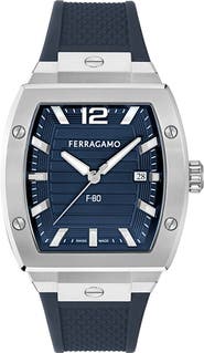 FERRAGAMO F-80 Tonneau Silicone Strap Watch, 42mm