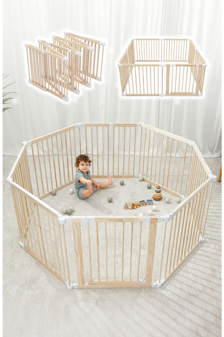 Playpen for Toddler and Babies, Main, color, Natural Wood