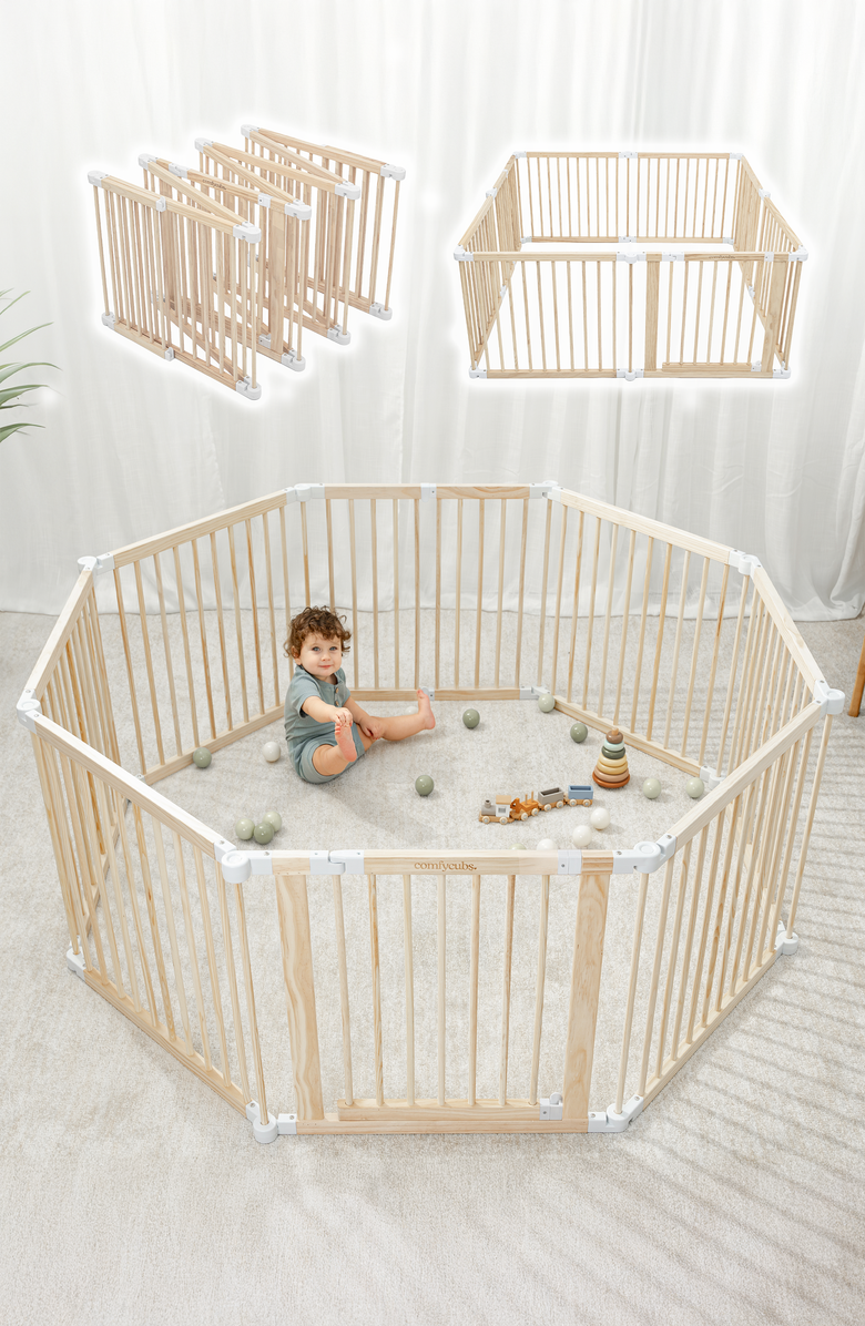 Comfy Cubs Playpen for Toddler and Babies, Main, color, Natural Wood