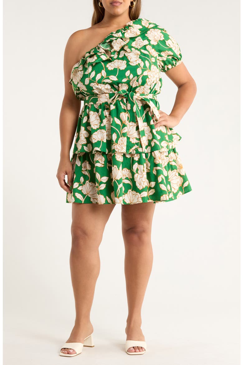 Lucena Floral Print One-Shoulder Minidress, Main, color, GREEN-MULTI