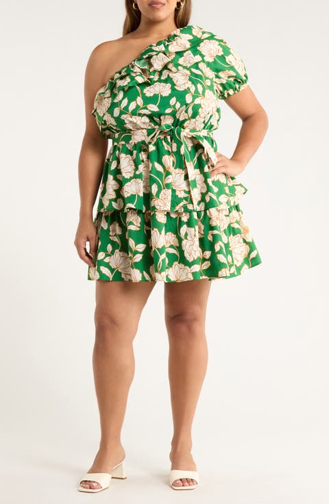 Lucena Floral Print One-Shoulder Minidress (Plus)