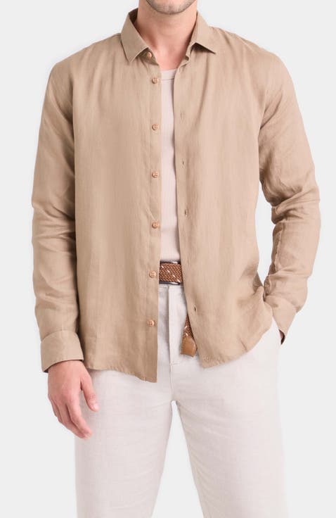 Men Long-Sleeve Linen Shirt Semi-Fitted Silhouette