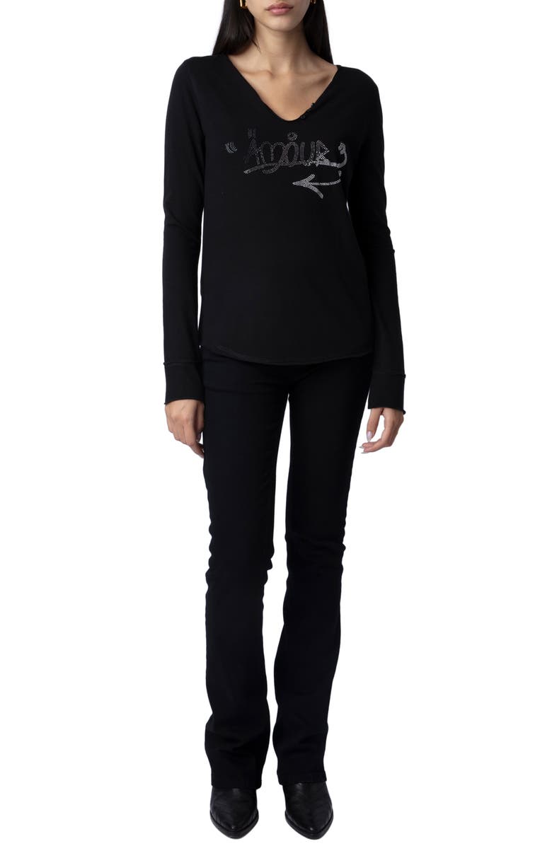 Zadig & Voltaire Tunisien Embellished Amour Long Sleeve T-Shirt, Alternate, color,