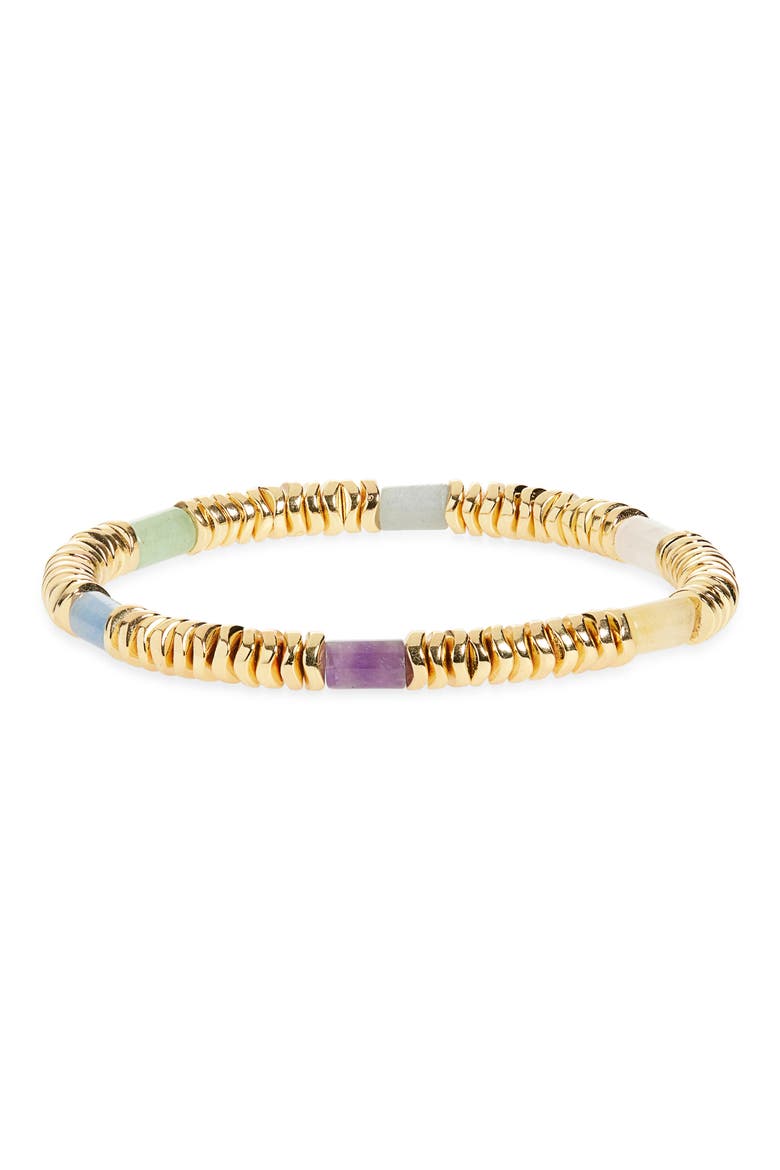 Gal Agate Beaded Stretch Bracelet, Main, color, GOLD