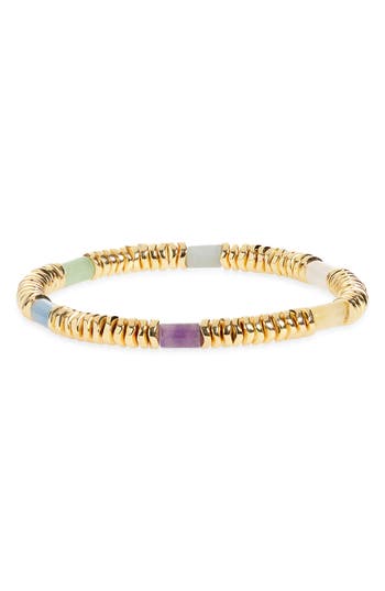 Eye Candy Los Angeles Gal Agate Beaded Stretch Bracelet In Gold