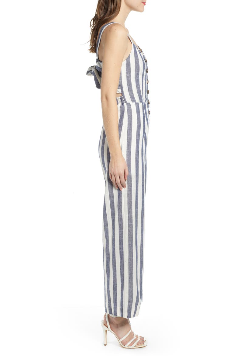 Stripe Cotton & Linen Jumpsuit, Alternate, color, NAVY/ WHITE STRIPE