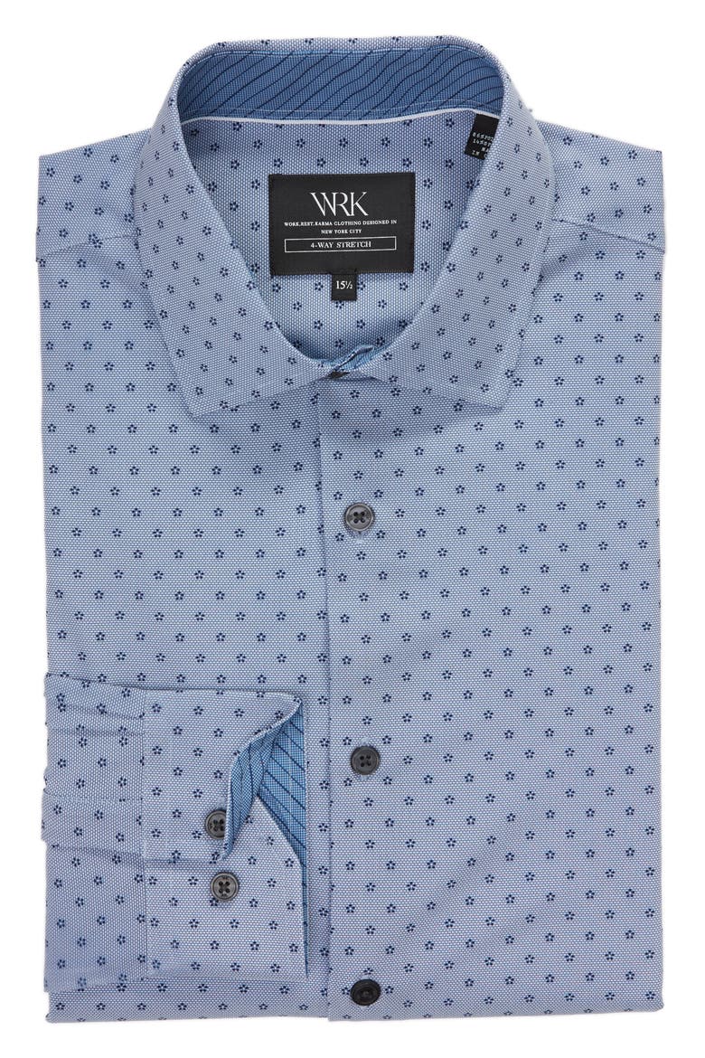 Trim Fit Performance Stretch Floral Dress Shirt, Alternate, color, NAVY