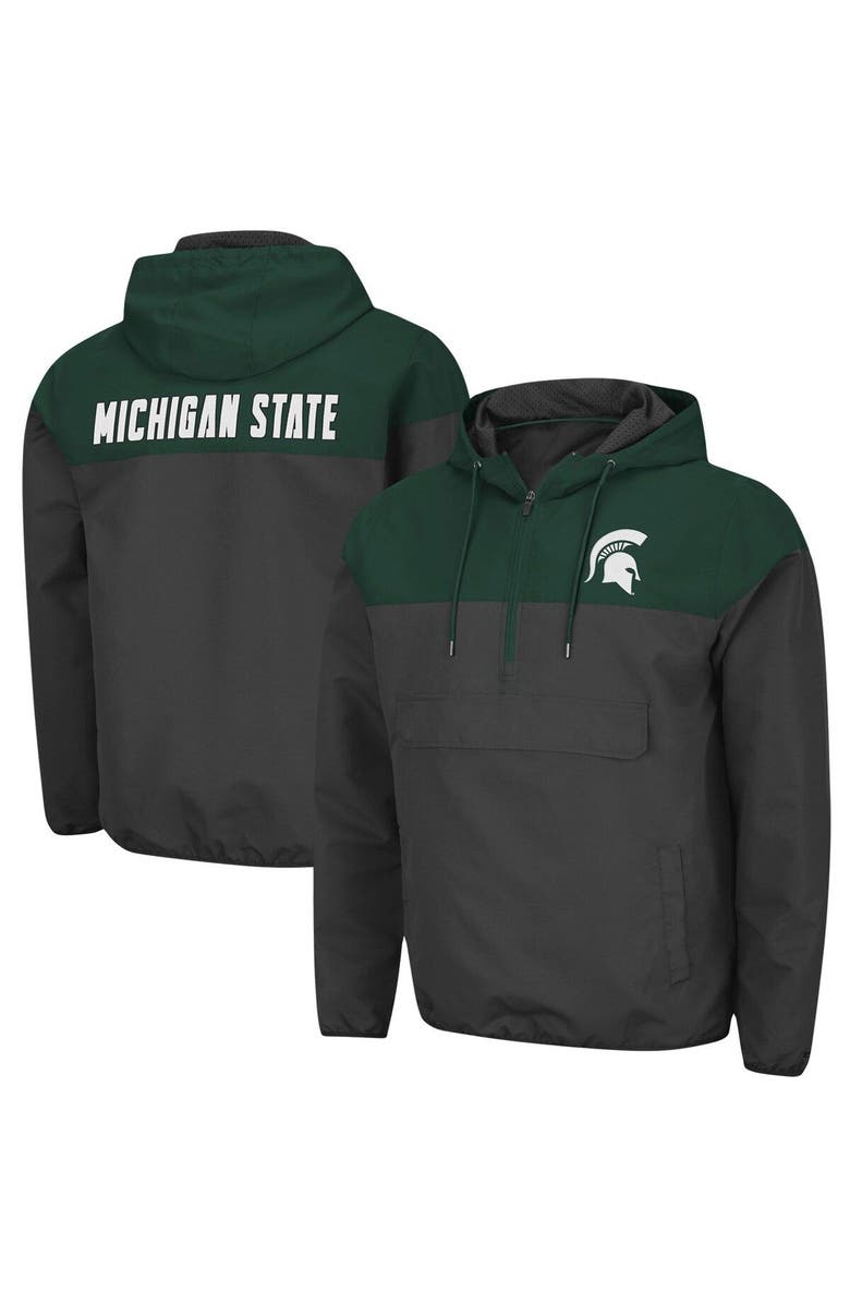 COLOSSEUM Men's Colosseum Charcoal/Green Michigan State Spartans Lawyered Anorak Quarter-Zip Hoodie Jacket, Alternate, color,