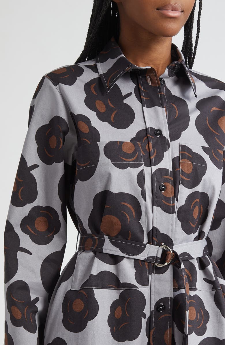 Marimekko Molly Tumma Floral Long Sleeve Twill Shirtdress, Alternate, color, Grey Black Brown