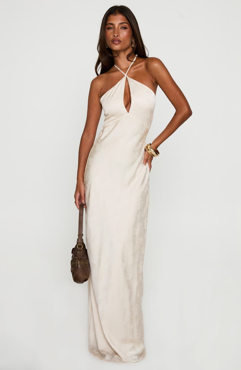 Princess Polly Limosina Halter Satin Gown, Alternate, color, Champagne