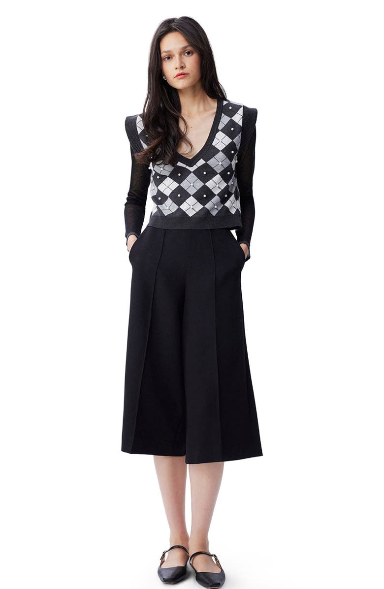 THEO The Label Nomia Plaid Pearly V-neck Sweater, Alternate, color, 