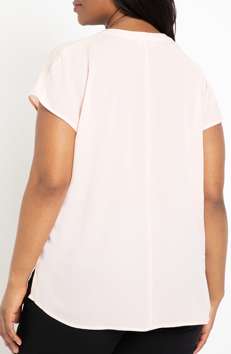 ELOQUII Short Sleeve Band Collar Shirt, Alternate, color, 