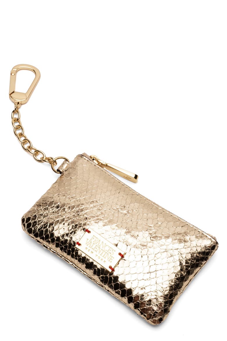 Bitsy Snakeskin Embossed Metallic Leather Key Chain Card Holder, Main, color, GOLD