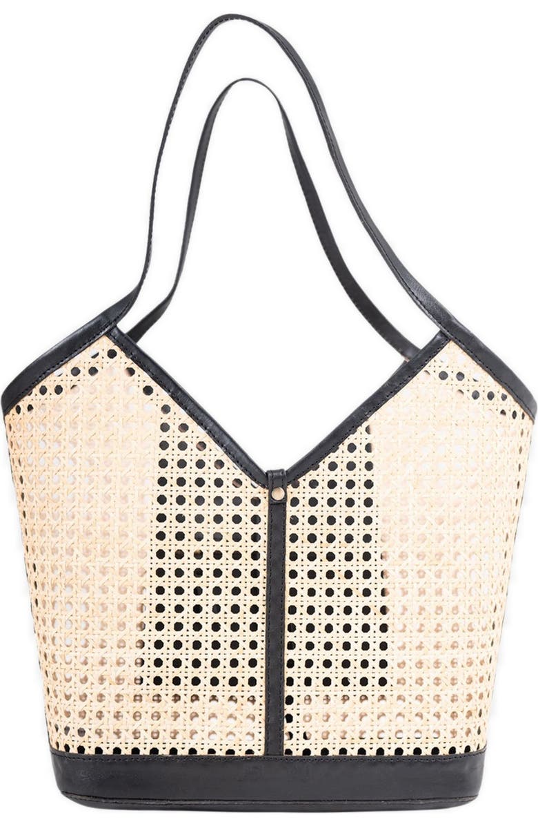 Jelavu Ophelia Handwoven Leather Trim Rattan Tote Bag, Main, color, Black
