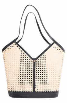 Jelavu Ophelia Handwoven Leather Trim Rattan Tote Bag