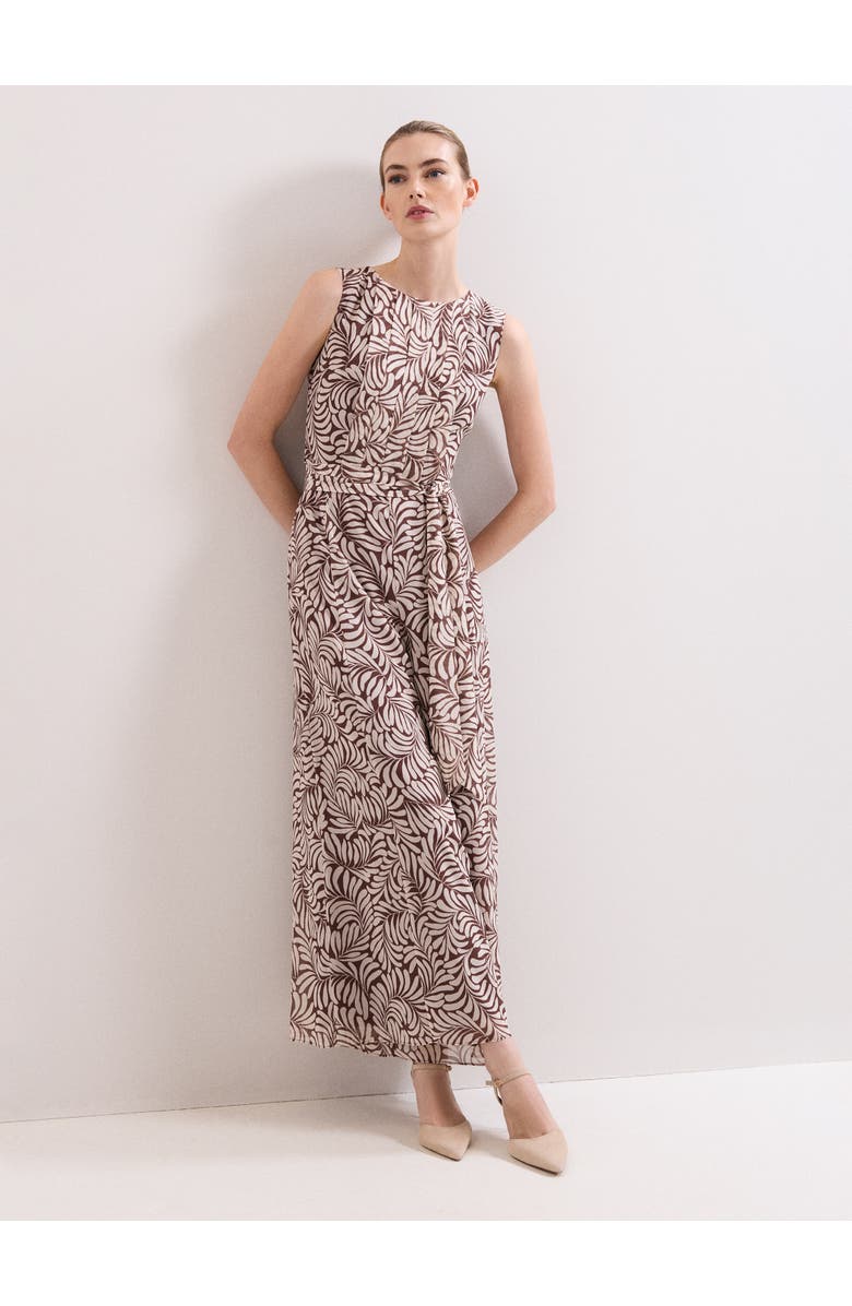 Phase Eight Janine Leaf Sleeveless Jumpsuit, Main, color, Latte