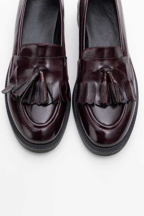 Forever & Always Shoes Milly Leather Tassel Loafer In Dark Burgundy Patent Leather