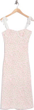 Lush Floral Tie Shoulder Lace Trim Dress