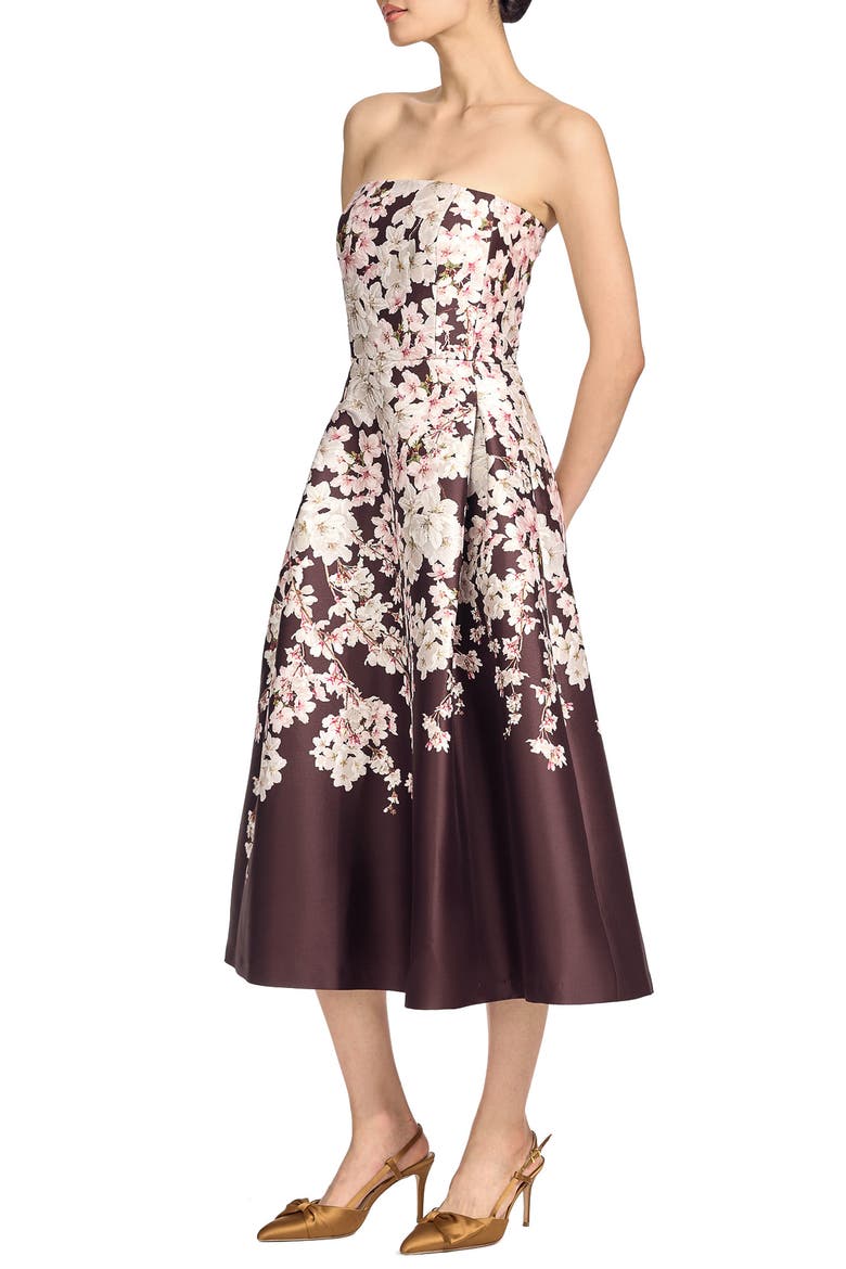 Shay Print Strapless Cocktail Dress, Alternate, color, CHOCOLATE COVERED BLOSSOMS