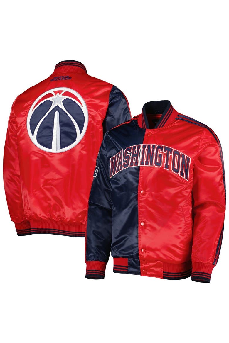 Men's Starter Navy/Red Washington Wizards Fast Break Satin Full-Snap Jacket, Main, color, Navy