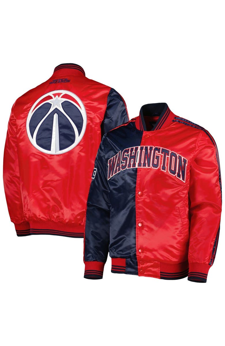 STARTER Men's Starter Navy/Red Washington Wizards Fast Break Satin Full-Snap Jacket, Main, color, Navy