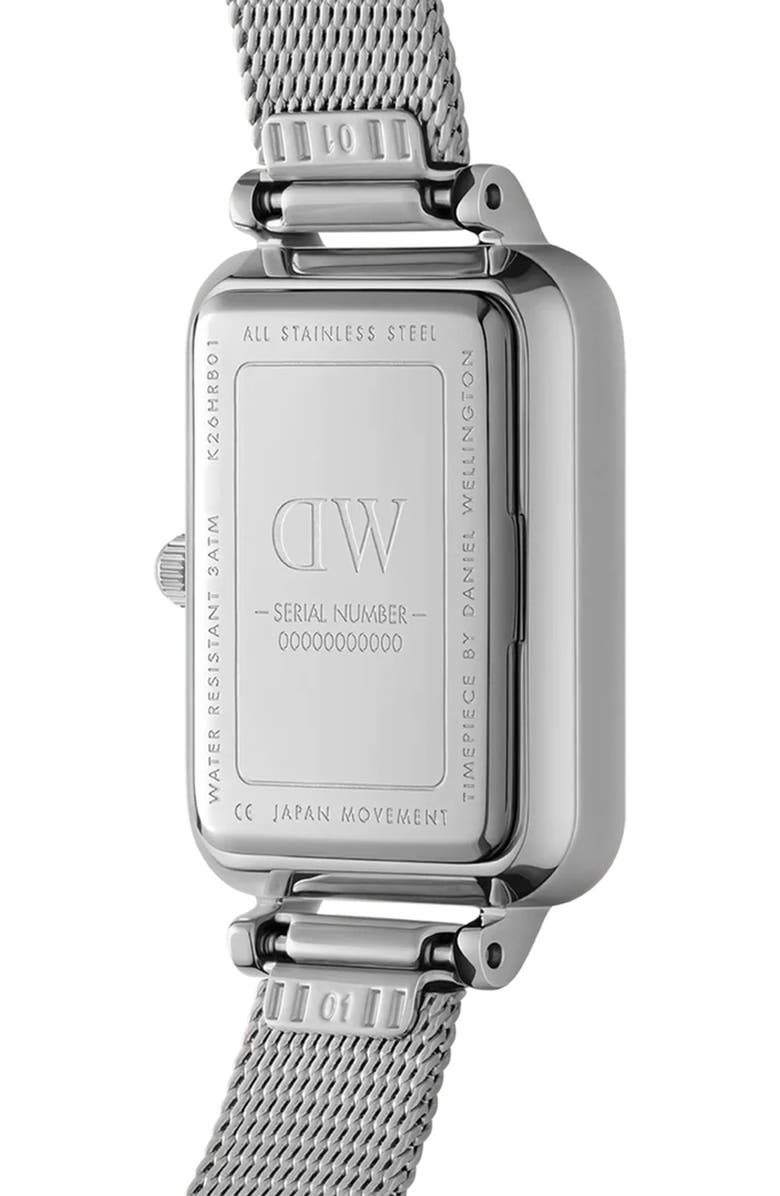 Daniel Wellington Quadro Mesh Strap Watch, 20mm x 26mm, Alternate, color, Silver