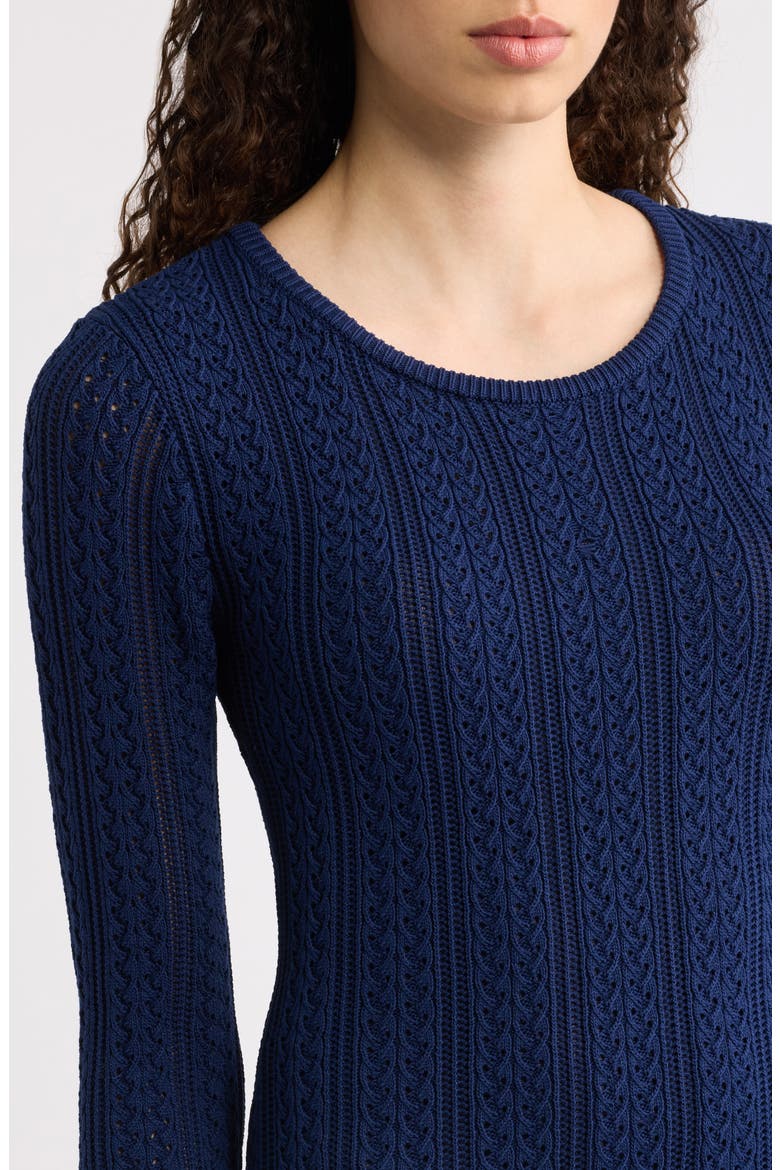The Julietta Long Sleeve Pointelle Midi Sweater Dress, Alternate, color, TWILIGHT SKY