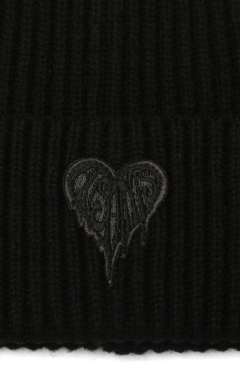 AllSaints Heart Logo Rib Beanie, Alternate, color, Black