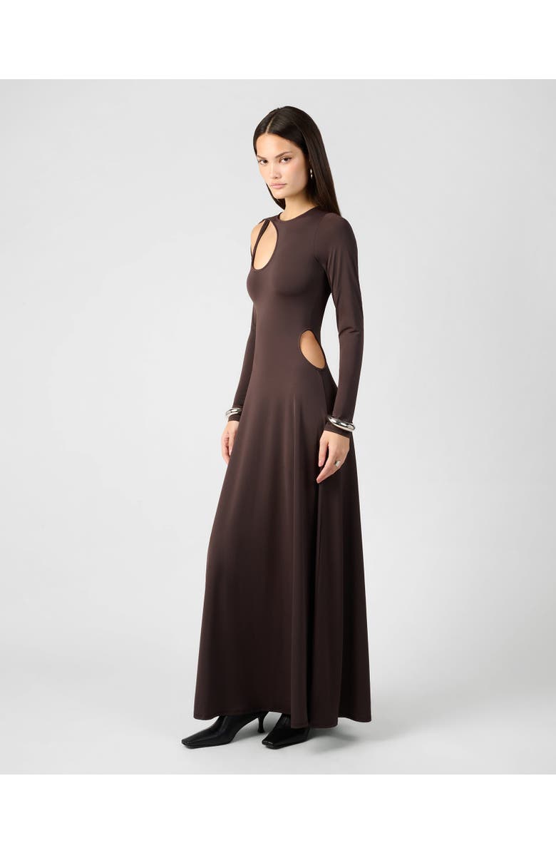 WeWoreWhat Cut Out Long Sleeve Maxi Dress, Main, color, Dark Brown